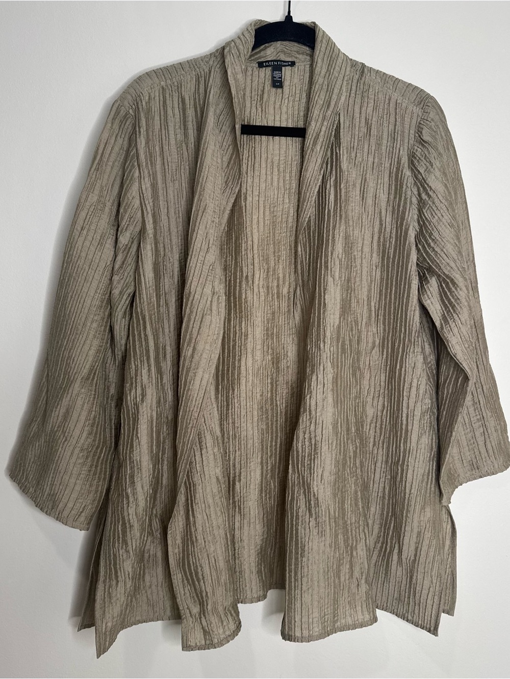 Eileen Fisher Tencel Crinkle Metallic Open Front Lightweight Cardigan Jacket S